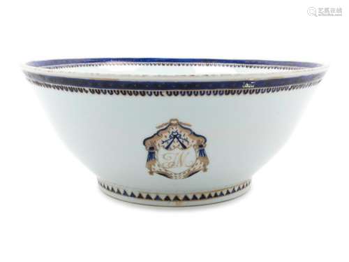 A Chinese Export Armorial Porcelain Punch Bowl