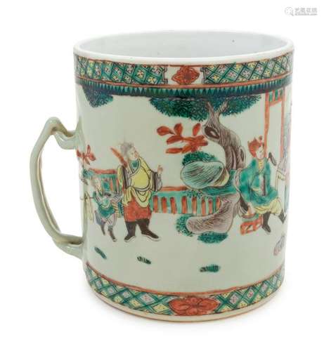 A Large Chinese Famille Verte Painted Porcelain Mug