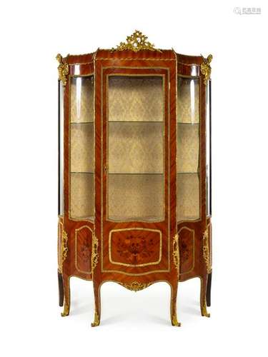 A Louis XV Style Gilt Bronze Mounted Marquetry