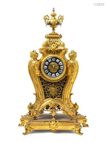 A Louis XV Style Gilt Bronze Mantel Clock