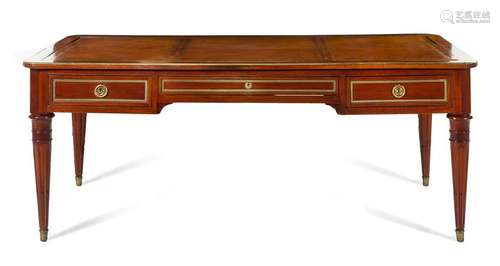 A Louis XVI Brass Mounted Mahogany Bureau Plat