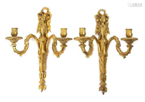 A Pair of Louis XVI Gilt Bronze Two-Light Sconces