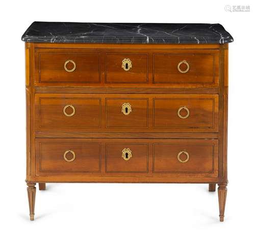 A Louis XVI Style Mahogany Marble-Top Commode