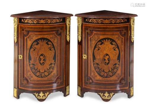 A Pair of Napoleon III Gilt Bronze Mounted Marquetry