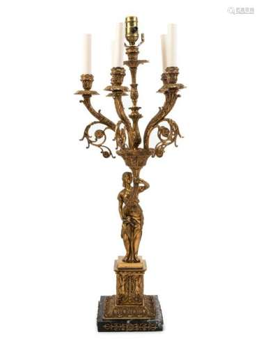 A French Neoclassical Style Gilt Bronze Candelabrum