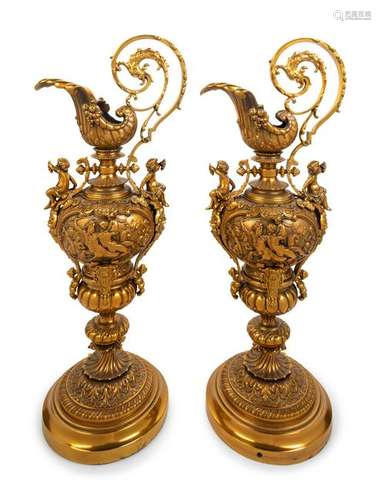 A Pair of Neoclassical Gilt Bronze Ewers