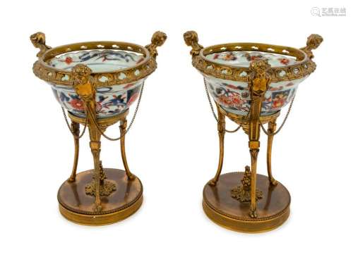 A Pair of French Gilt Bronze Mounted Chinese Porcelain
