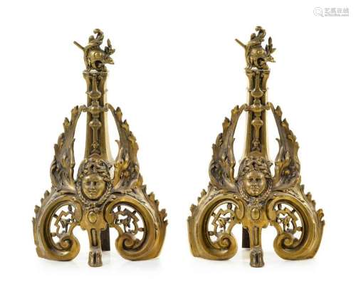 A Pair of French Gilt Bronze Chenets