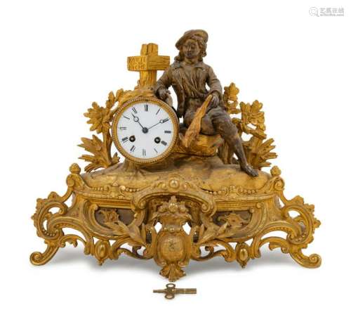 A French Gilt Bronze Figural Mantel Clock