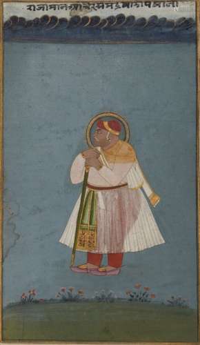 A standing portrait of an elderly Raja Man Singh of Amber (r. 1589-1614AD),Jaipur, Rajasthan,