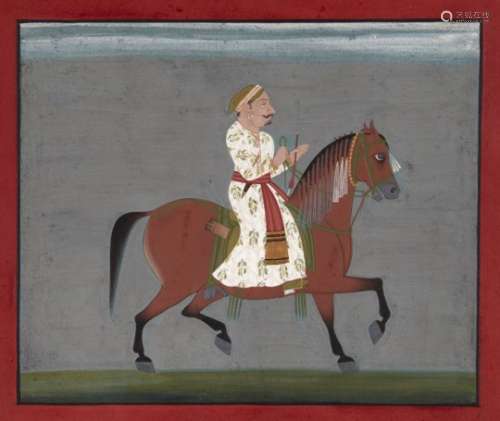 Two equestrian portraits, Mewar, 19th century, opaque pigments on paper heightened with gilt,