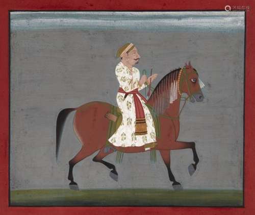 Two equestrian portraits, Mewar, 19th century, opaque pigments on paper heightened with gilt,