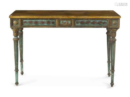 An Italian Painted and Parcel Gilt Console Table