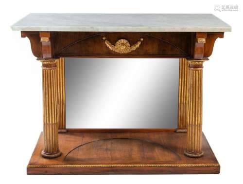 An Italian Parcel Gilt Mahogany Marble-Top Console