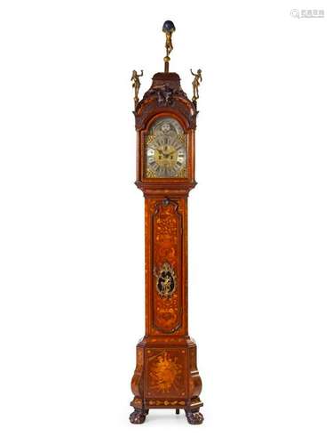 A Dutch Walnut and Marquetry Tall Case Clock