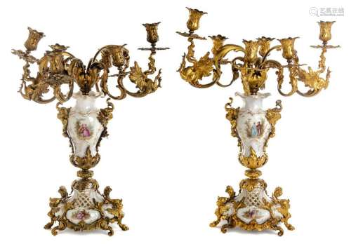 A Pair of Gilt Bronze and Berlin (K.P.M.) Porcelain