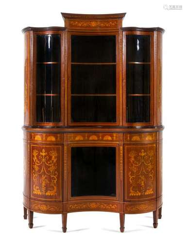 A Continental Marquetry Buffet a Deux Corps