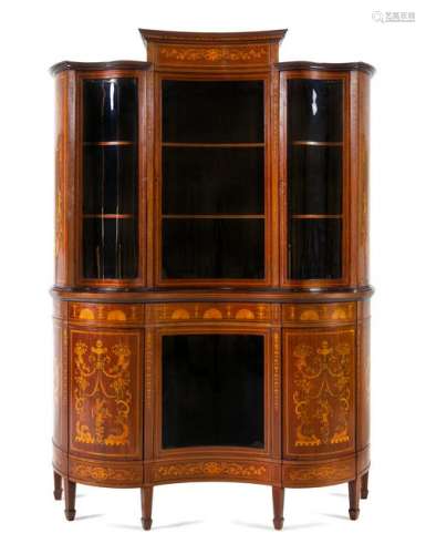 A Continental Marquetry Buffet a Deux Corps