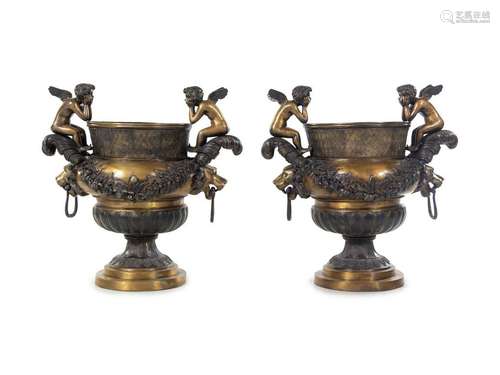 A Pair of Continental Bronze Urns