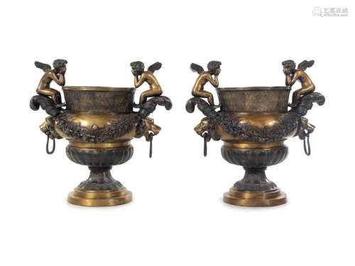 A Pair of Continental Bronze Urns
