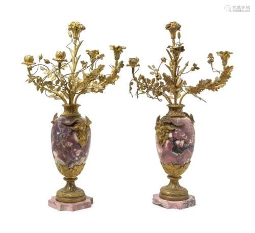 A Pair of Gilt Bronze Mounted Marble Five-Light
