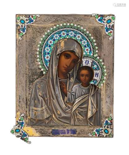 A Russian Enameled Silver Oklad Icon