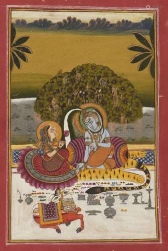Lord Shiva and his consort Parvati, Jodhpur, Rajasthan, circa 1830, gouache on paper heightened with