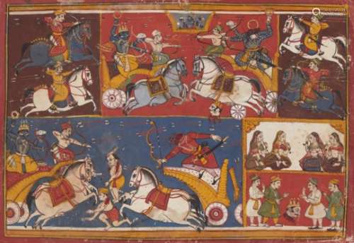 An illustration from the Bhagavata Purana, India, late 17th century, gouache on paper, depicting a