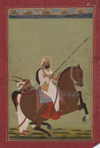 An equestrian portrait of Devnath the royal guru and mentor of Maharaja Singh of Johdpur (r. 1803-