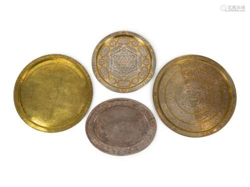 Four Middle Eastern Brass Trays