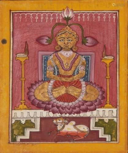 Rishabhanatha (Adinatha), the first of the 24 Tirtahankaras in Jain cosmology, gouache on paper