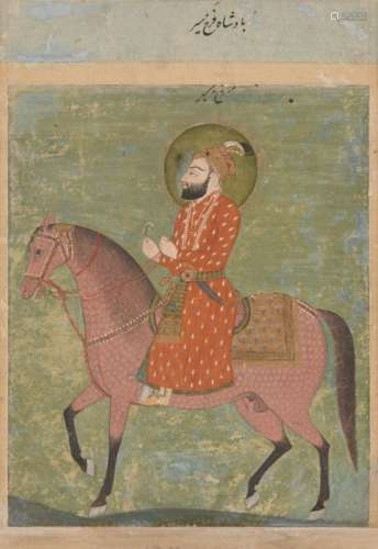 An equestrian portrait of the Mughal Emperor Farrukhsiyar (r.1713-19), India, 18th century, opaque