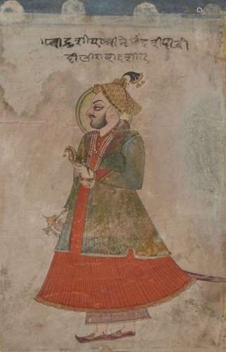 Portrait of Muhammad Shah (r.1719-48) standing in a landscape, Rajasthan, Jodhpur, late 18th