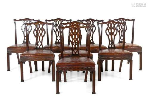 A Set of Eight Chippendale Style Mahogany Dining Chairs