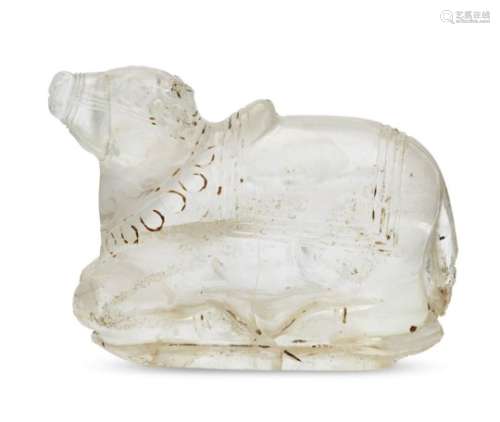 A Mughal rock crystal figure of Nandi, 18th century, shown seated, with limbs bent under the body,