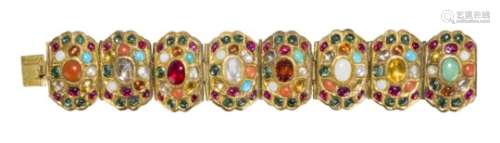 A gem-set gold Navratna bracelet, Northern India, second half of 19th century and later, formed of