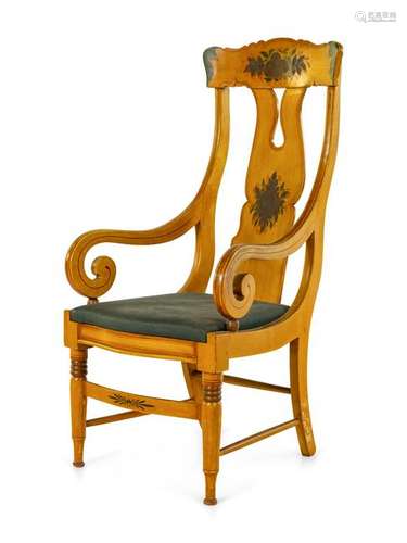 A Classical Stenciled and Yellow-Painted Armchair