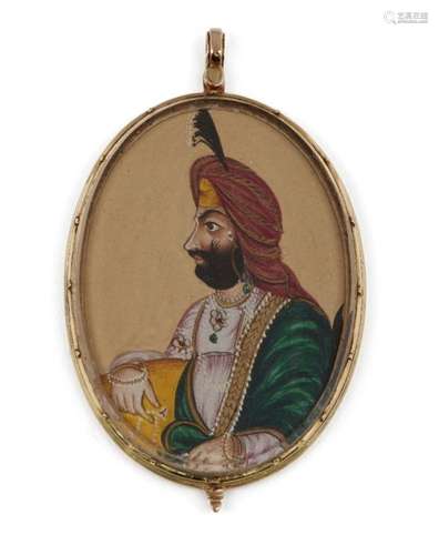 A fine miniature portrait of Raja Nau Nihal Singh (1821-40), India, mid-19th century, opaque