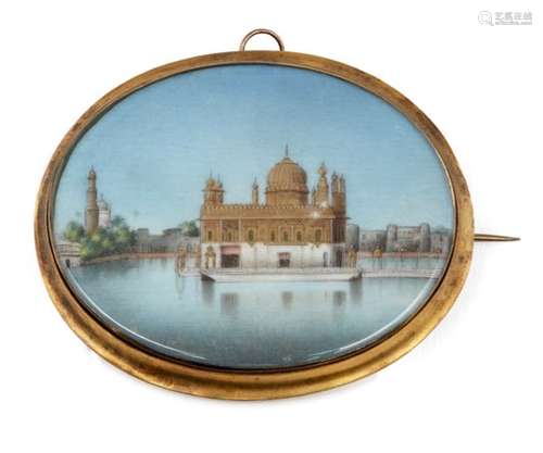 A miniature on ivory of the golden Temple of Amritsar, India, 19th Century, opaque pigments