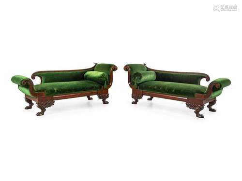 A Pair of Classical Carved Mahogany Recamiers