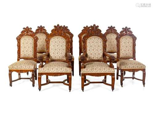 A Set of Eight Renaissance Revival Carved Oak Dining