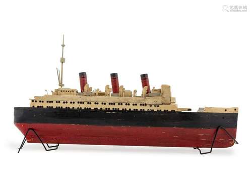 A Carved and Painted Model of a Three-Stack Steamboat