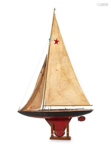 A Carved and Painted Wood Pond Boat