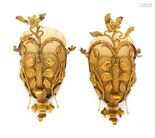 A Set of Six Brass and Glass Sconces from Chicago