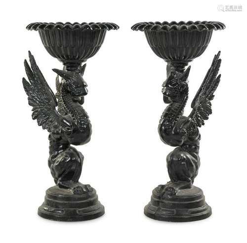 A Pair of Victorian Style Cast Iron Figural Jardinieres