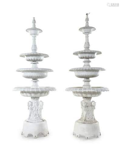 A Pair of Victorian Style Painted Iron Fountains