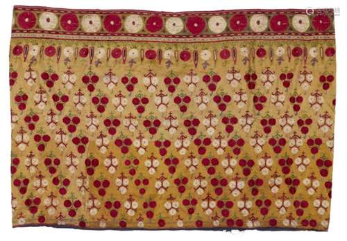 A Sikh embroidered silk phulkari panel, 19th century, the ends joined for a cushion cover, with a