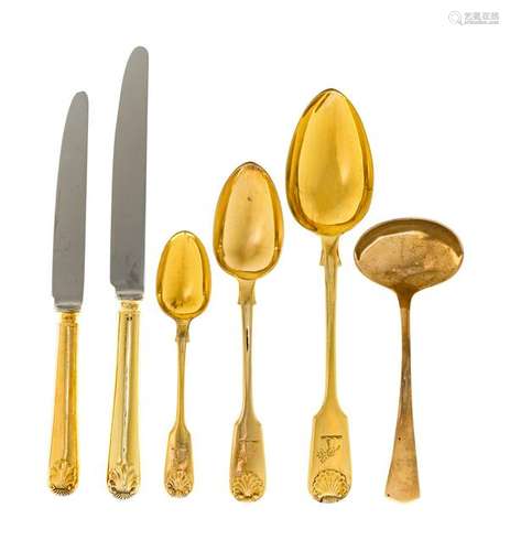 An Assembled Victorian Silver-Gilt Flatware Service