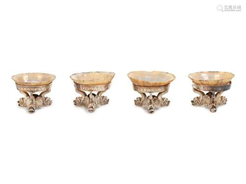 A Set of Four Victorian Shell-Inset Silver Salt Cellars
