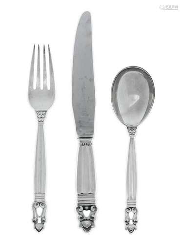 A Danish Silver Flatware Service